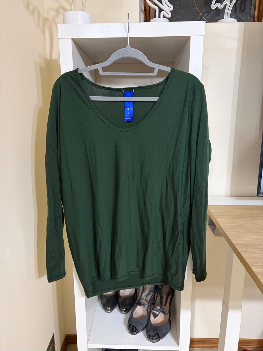 Kit and Ace Dark Green Long-Sleeve merino wool blend Scoop Neck Top
